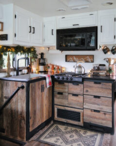 motorhome kitchen decorated for Christmas
