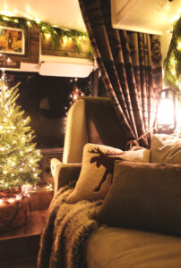 RV Christmas decor at night
