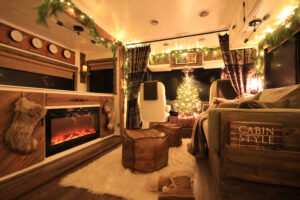 RV Christmas tree at night
