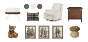 rustic and refined nursery nook mood board